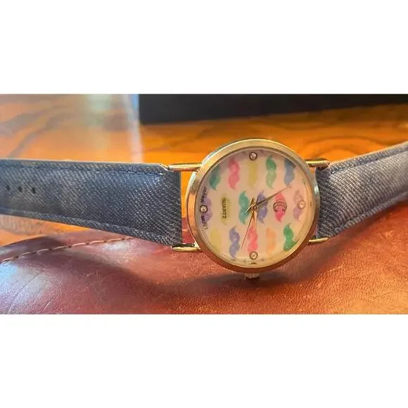 Women's 35mm Gold Tone Charming Charlie watch, Denim Band - Picture 2 of 3